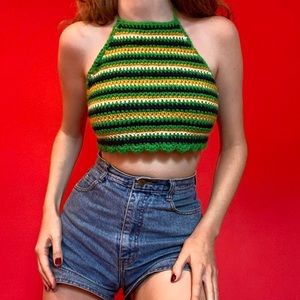GROOVY GREEN CROCHET HALTER TOP! 💚🌞✨